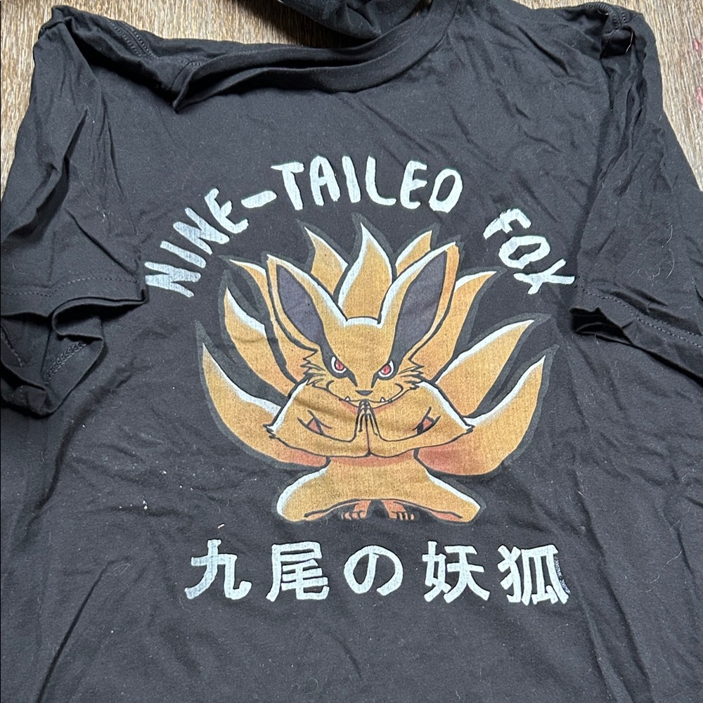 Fox Nine-Tailed Fox Graphic Tee - Black with Gold and White Accents